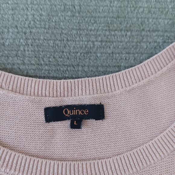Quince Shirt Women L Pink Cotton Cashmere Link-Stitch Dolman Sweater Sugar Stone - Picture 3 of 9